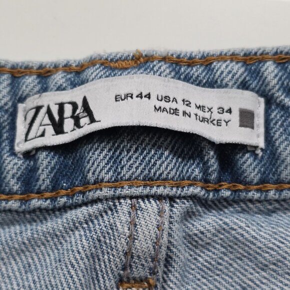 Zara Jeans Womens 12 Blue Straight Leg Cotton Boho Hippie Raw Hem Preppy Denim - Picture 3 of 16